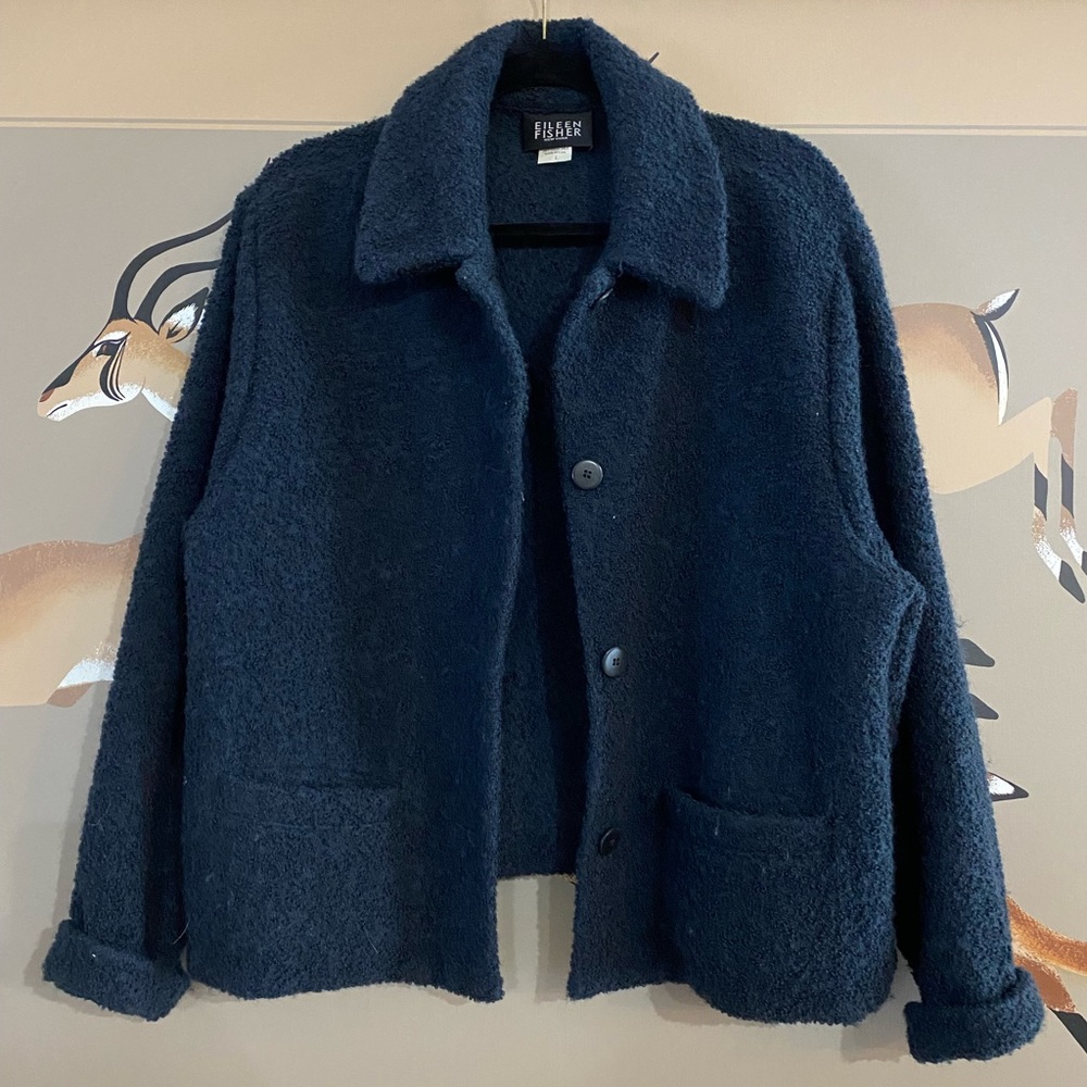 Eileen Fisher Vintage Wool Black Jacket Coat